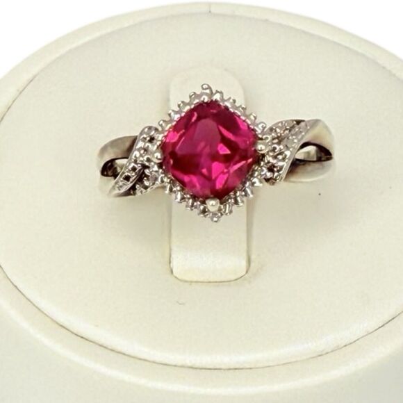Vtg Ruby 925 Sterling Silver Halo Ring SZ 7  1.5ct  July Birthstone Lab Created - Picture 1 of 16